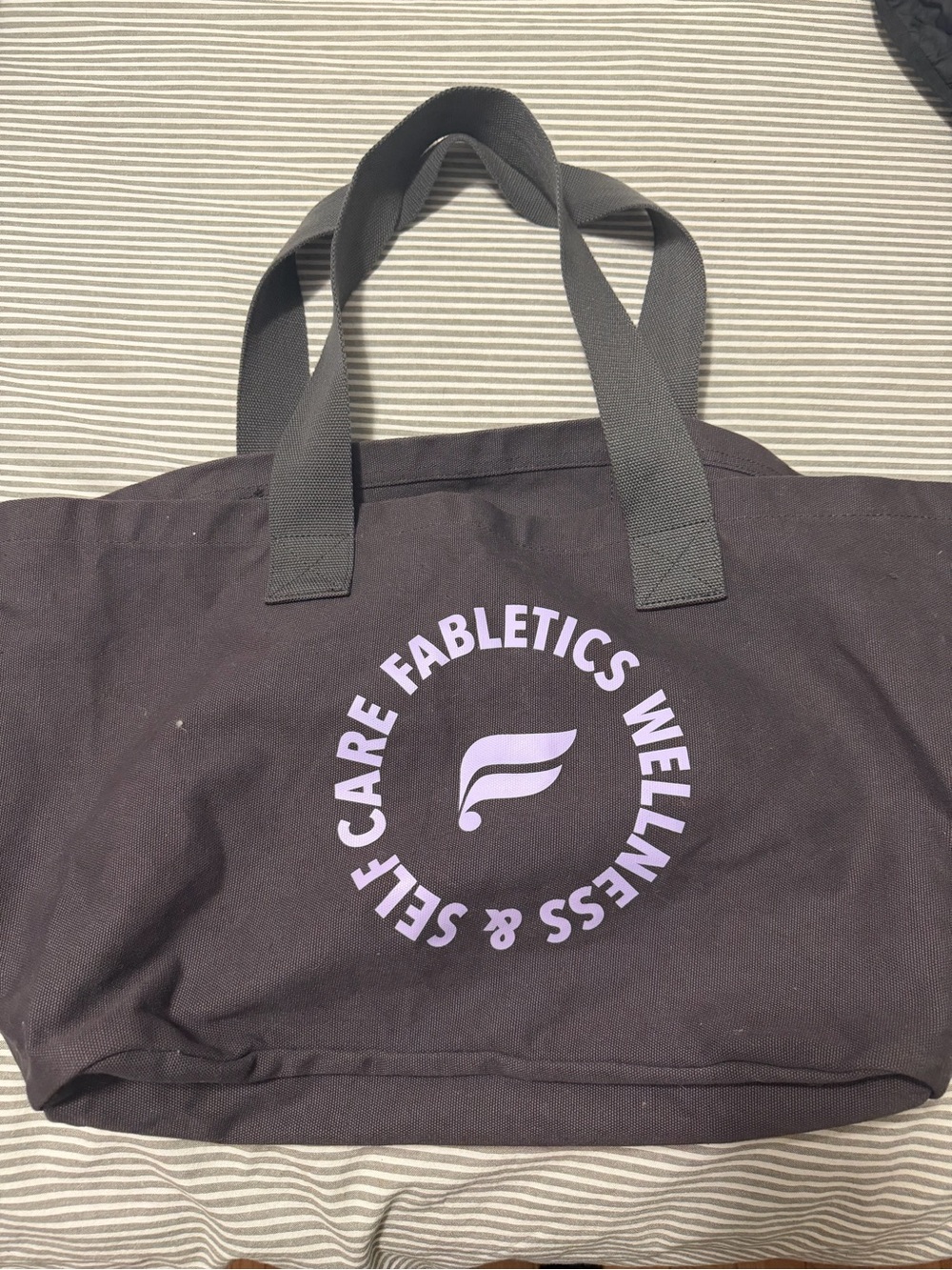 Fabletics Black Tote with Lilac Logo. Great canvas bag